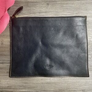 BOLDRINI SELLERIA Navy Blue Pebbled Leather Zip Large Flat Clutch 12" x 9.5"